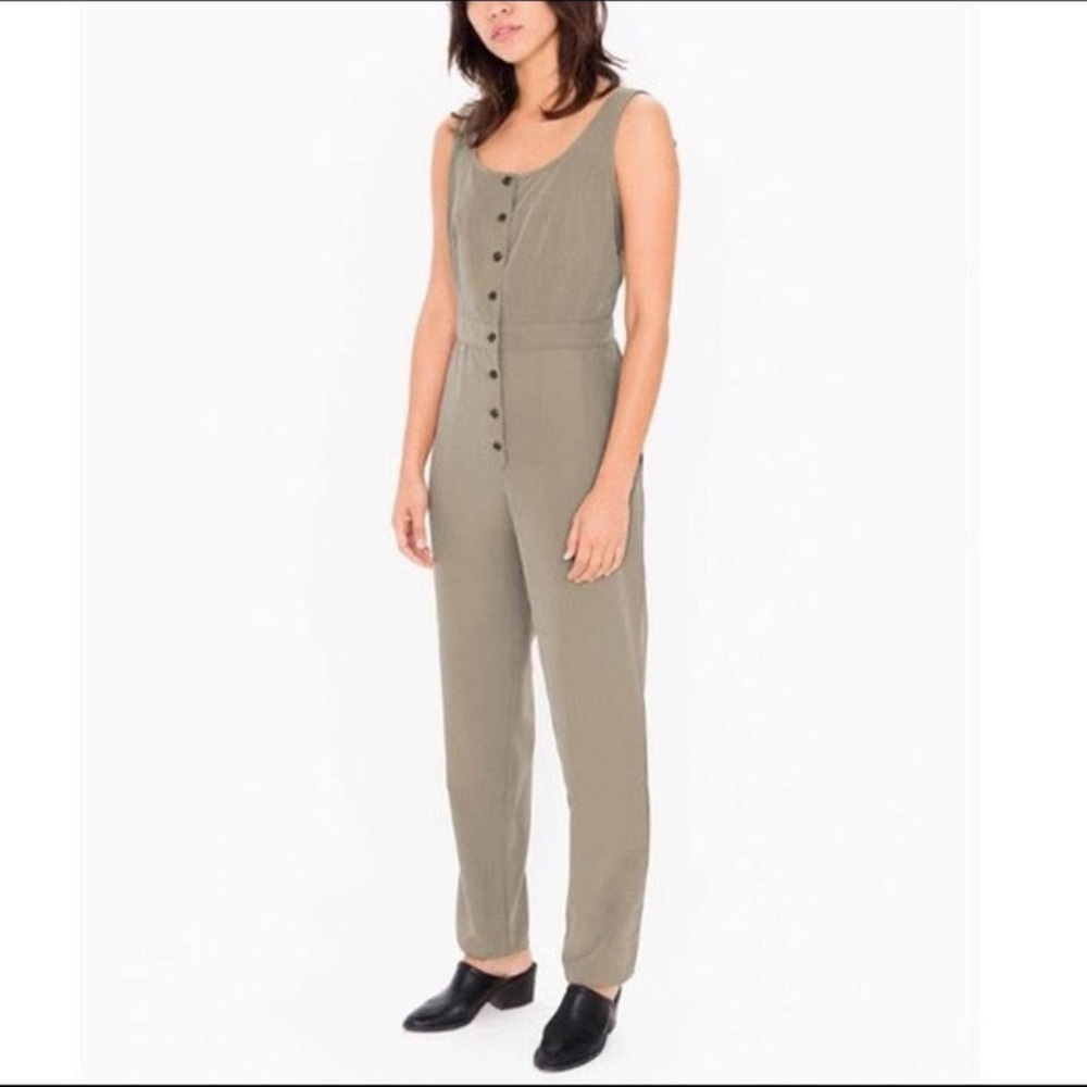 American Apparel Olive Green Sleeveless Button-Front Jumpsuit